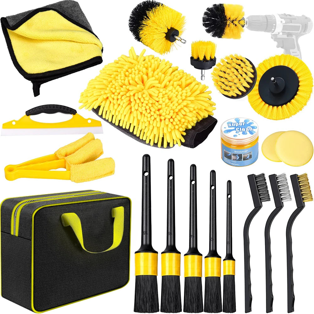 Kit 20pcs Brosses Perceuse Auto – Nettoyage Jantes, Intérieur & Carrosserie
